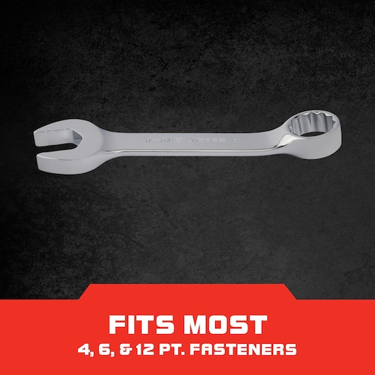 PROTO J1236S combination wrench with polished chrome finish, side view on dark background, fits 4, 6, and 12 pt. fasteners.