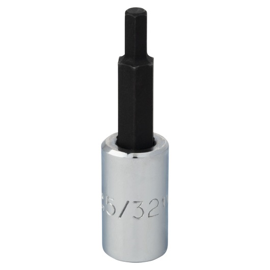 PROTO J47705/32B hex bit socket, chrome and black finish, vertical angle, white background.