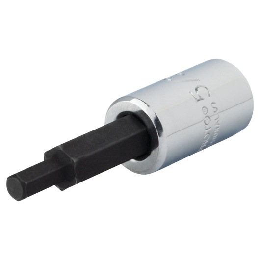 PROTO J47705/32B hex bit socket with chrome body and black hex tip, angled on white background.