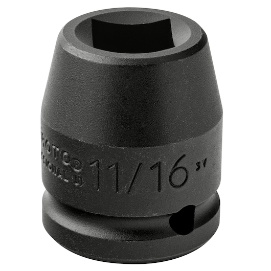 PROTO J07511SS black 11/16 inch impact socket, product photography on white background, front angle.