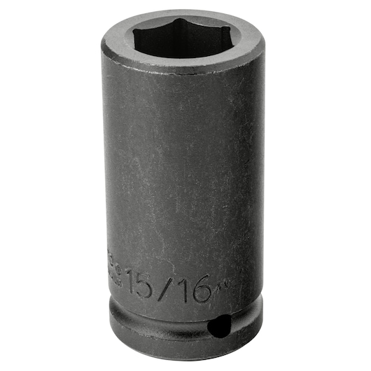 PROTO J07515L black 15/16 inch deep impact socket, front angle, photography on white background