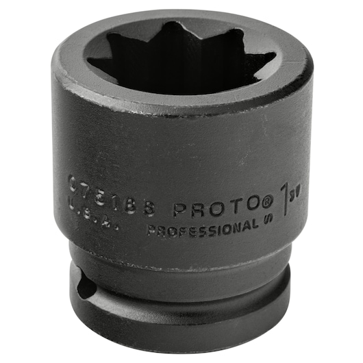 PROTO J07516S black impact socket, 6-point, side angle on white background.