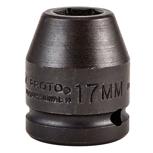 PROTO J07517M 17mm impact socket, black, front angle on white background.