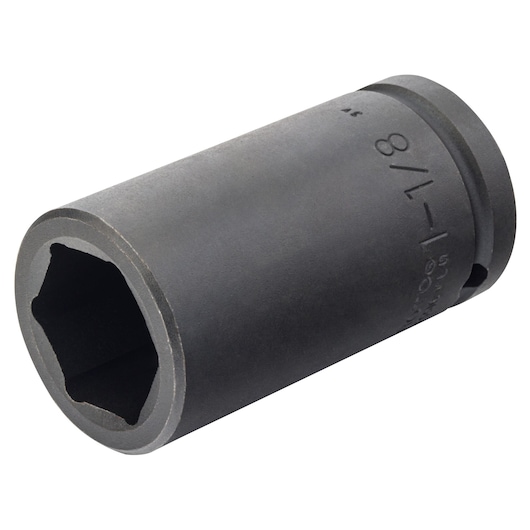 PROTO J07518L impact socket, black steel, 6-point design, side angle, photography on white background.