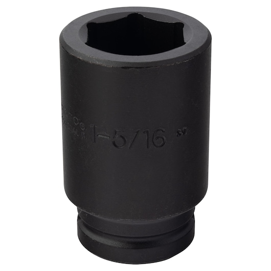 PROTO J07521L black impact socket, front angle on white background, cylindrical shape with clear size markings.