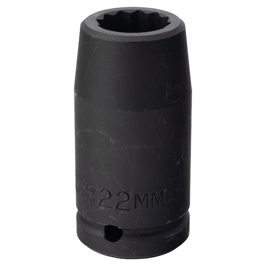 PROTO J07522MLT black 22mm impact socket, tool photography, front view on white background