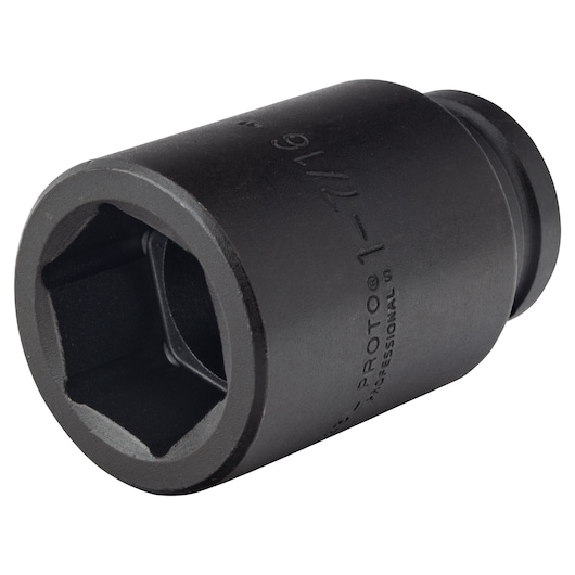 Photo of PROTO black impact socket, SKU J07523L, shown at an angle on white background.