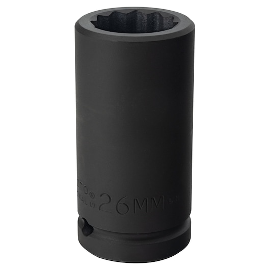 PROTO J07526MLT black 26mm deep impact socket, side angle, tool category photography.