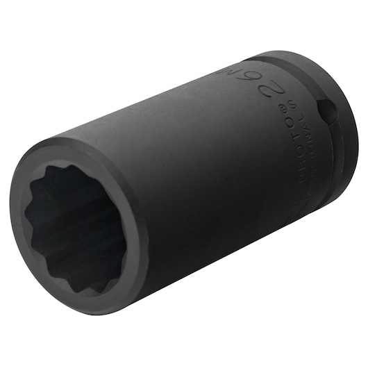 PROTO J07526MLT black deep impact socket, 12-point, cylindrical design, product angle on white background