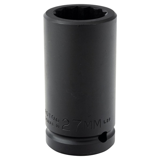 PROTO J07527MLT black 27mm deep impact socket, front angle on white background.