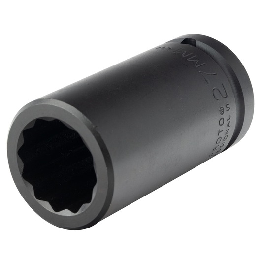 PROTO J07527MLT black 12-point impact socket, side angle on white background.