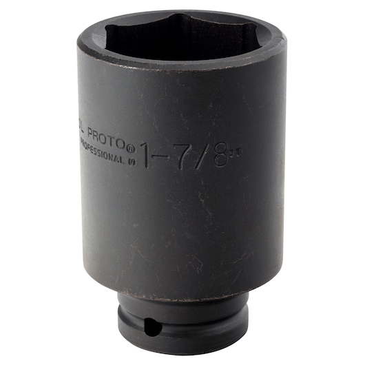 PROTO J07530L large black impact socket, 1-7/8 inch size, upright front angle on white background.