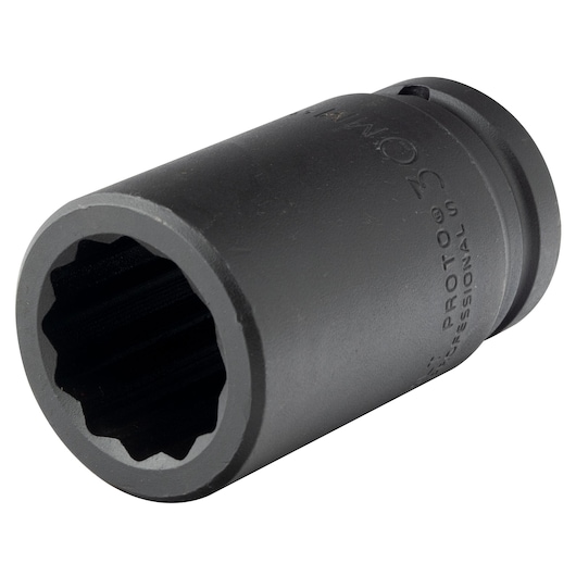 PROTO J07530MLT black 12-point impact socket, cylindrical, photography on white background, side angle