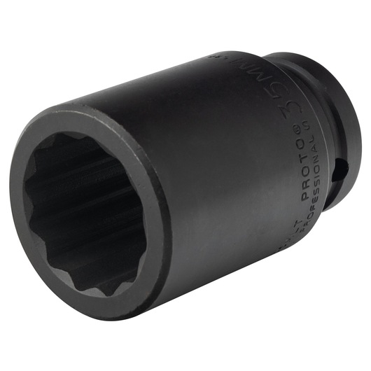 PROTO J07535MLT black 12-point impact socket, close-up angled view on white background.