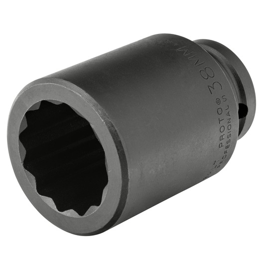 PROTO J07538MLT black 12-point impact socket photographed on white background, angled side view.