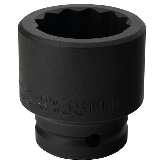 PROTO J07538MT black 38mm impact socket, photography, front angle on white background