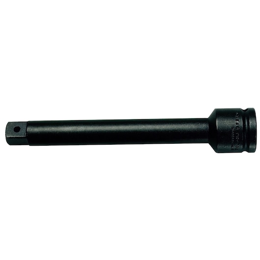 Photo of PROTO J07568 black impact socket extension bar, side angle, on white background, hand tool accessory.