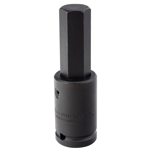 PROTO J075901 hex bit socket, black metal, photography, front angle on white background.