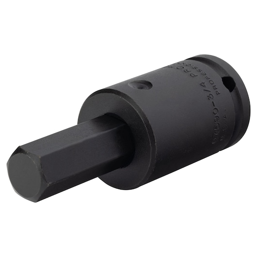 Photo of PROTO J075903/4 black hex bit socket, angled on white background.