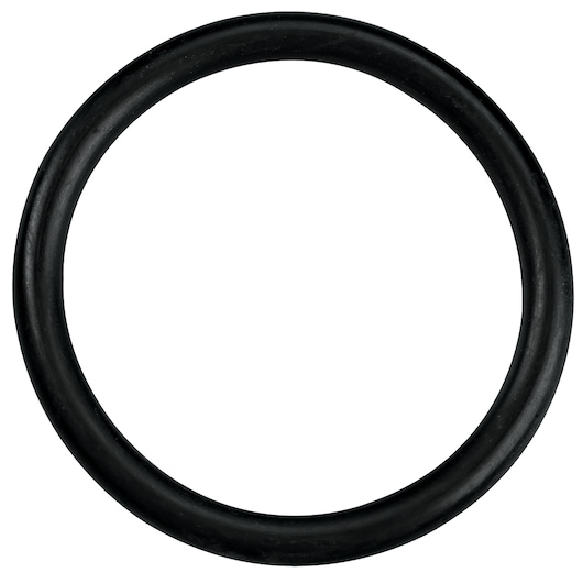 Photo of PROTO J10000R2 black rubber O-ring on white background, product category photography, top view.
