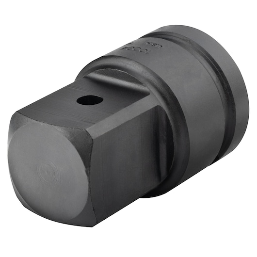 PROTO J10004 black steel impact socket adapter, side angle on white background.