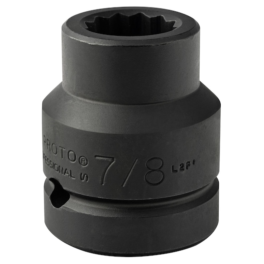 PROTO J10014T black 7/8-inch impact socket, front angle, photography on white background.