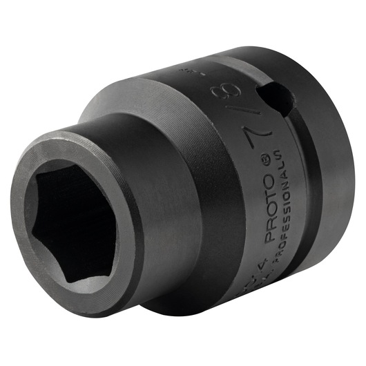 Photo of PROTO J10014 black impact socket, hexagonal opening, shown at an angle on a white background.