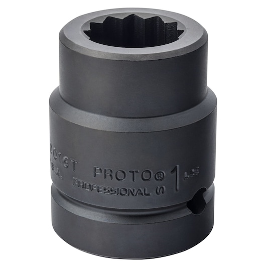 Photo of PROTO J10016T impact socket, black finish, side angle on white background, industrial tool accessory.