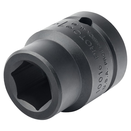 PROTO J10016 black impact socket, 6-point design, side angle on white background.