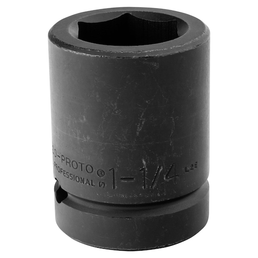 Photo of PROTO J10020 black impact socket, cylindrical shape, side angle on white background.