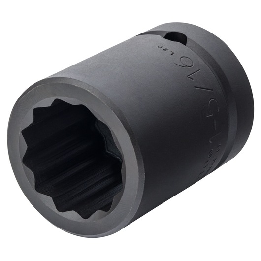 PROTO J10021T black 12-point impact socket, cylindrical shape, side angle on white background.