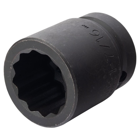 PROTO J10023T black impact socket, cylindrical, 12-point, angled view on white background.
