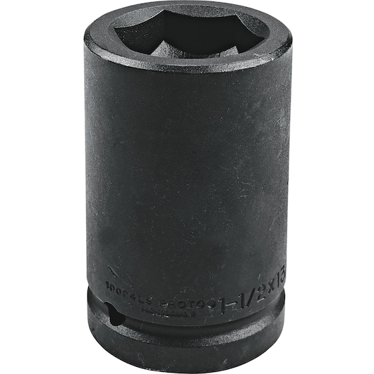 PROTO J10024LS black impact socket, cylindrical shape, hexagonal opening, product photography, front angle.