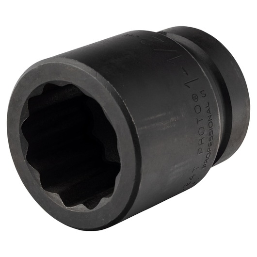 PROTO J10024T black industrial impact socket, side angle on white background.