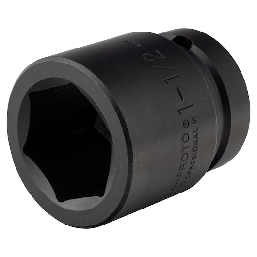 PROTO J10024 black impact socket, side angle, hex design, durable steel construction.