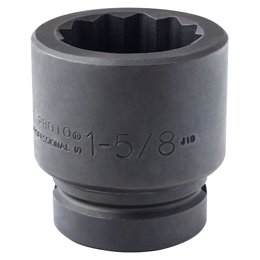 Photo of PROTO J10026T large black impact socket with 1-5/8 inch size marking, angled on white background.