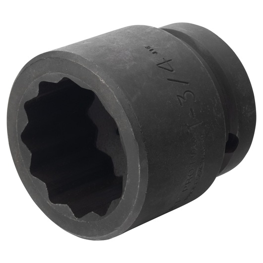 PROTO J10028T black impact socket, closeup angled on white background, tool with 12-point interior.