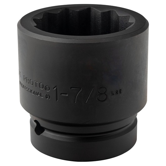 Photo of PROTO J10030T black 1-7/8 inch impact socket, front angle on white background.
