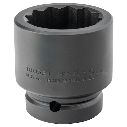 PROTO J10032T impact socket, black, 2 inch size, side view on white background.