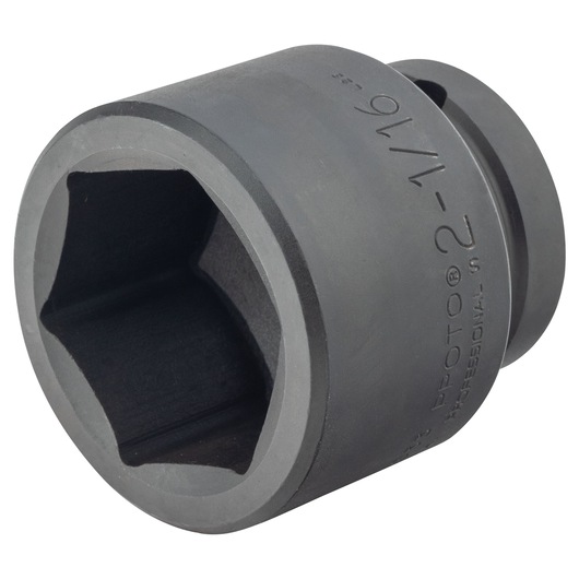PROTO J10033 impact socket, 6-point, black finish, side angle on white background, socket wrench accessory.