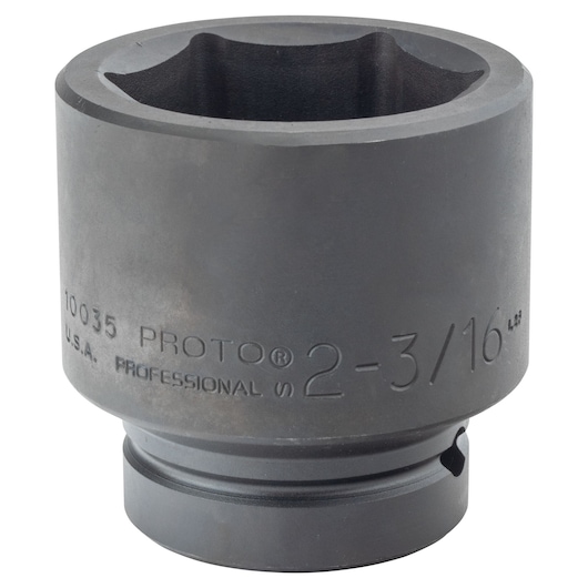 PROTO J10035 professional socket, matte black finish, 2-3/16 inch, front angle, photography on white background.