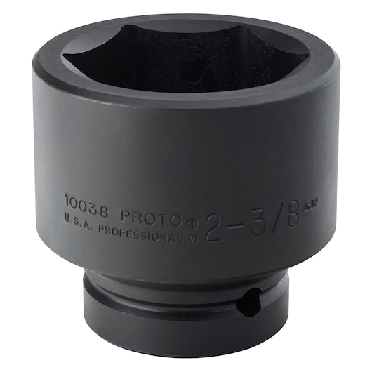 PROTO J10038 black 2-3/8 inch impact socket, product front angle on white background.