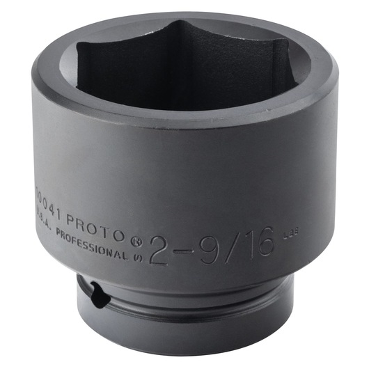 PROTO J10041 large black impact socket front angle on white background, engraved size 2-9/16.