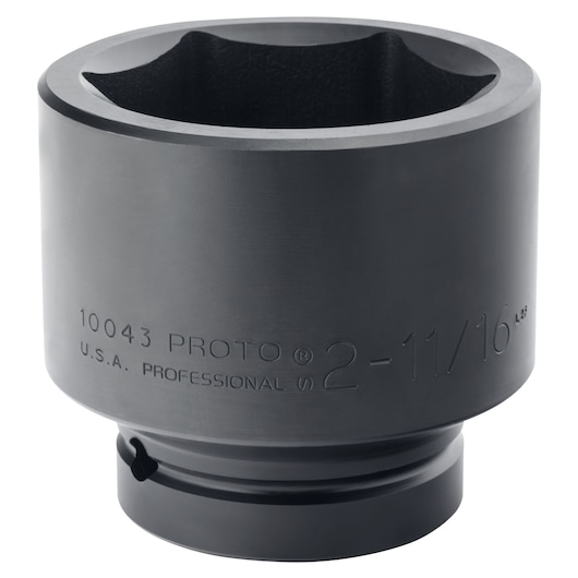 PROTO J10043 large black impact socket, size 2-11/16 inch, shown angled on white background.