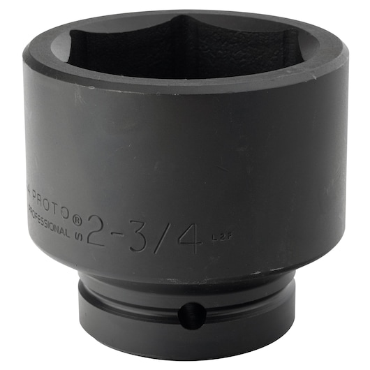 PROTO J10044 large black impact socket, 2-3/4 inch, shown on white background, side angle.