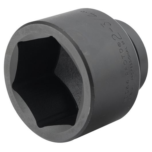 PROTO J10044 large black impact socket, hex design, angled side view on white background.