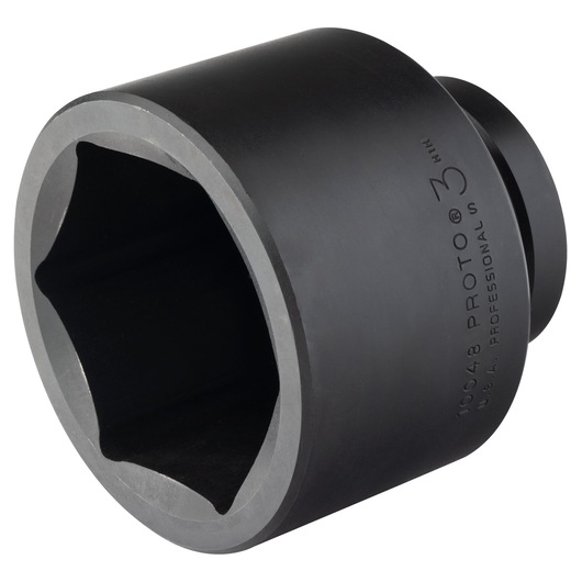 Photo of PROTO J10048 large black 6-point impact socket, angled view on white background, tool accessory.