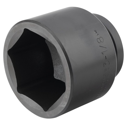 PROTO J10050 large black impact socket with six-point opening, side angle on white background.