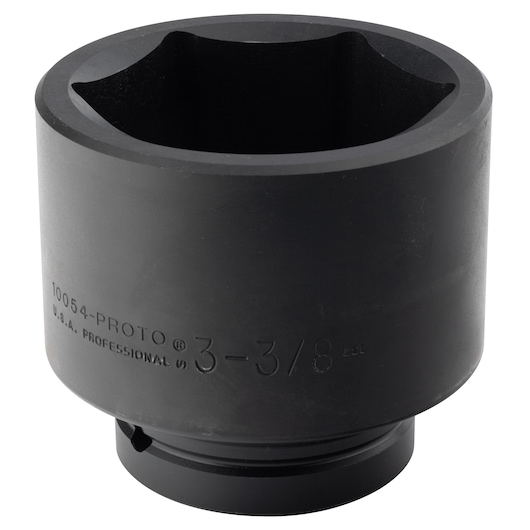 PROTO J10054 large black impact socket, 3-3/8 inch size, shown at an angle on white background.