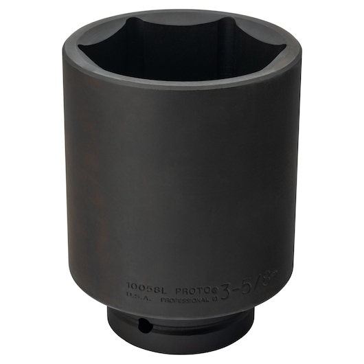 PROTO J10058L large black impact socket, side angle on white background.